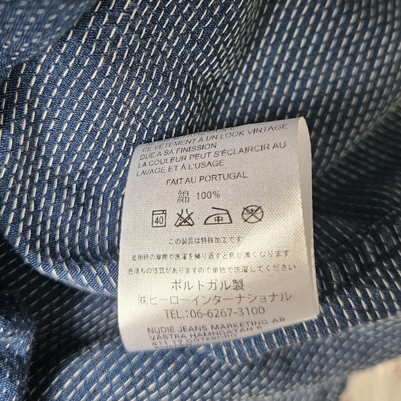 Nudie Jeans Men's Collared Blue Shirt Front Chest Pocket Poka Dot Size M - Picture 6 of 9